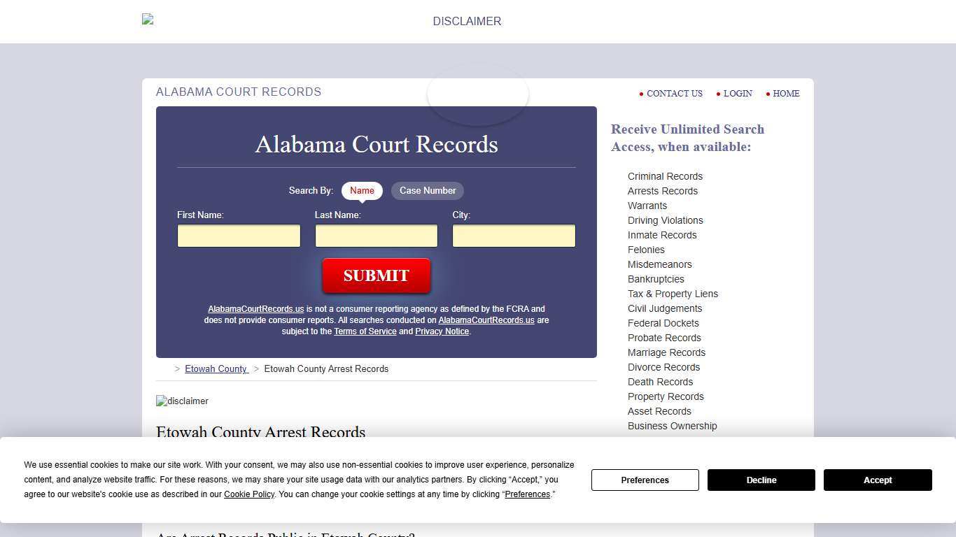 Etowah County Arrest Records AlabamaCourtRecords.us